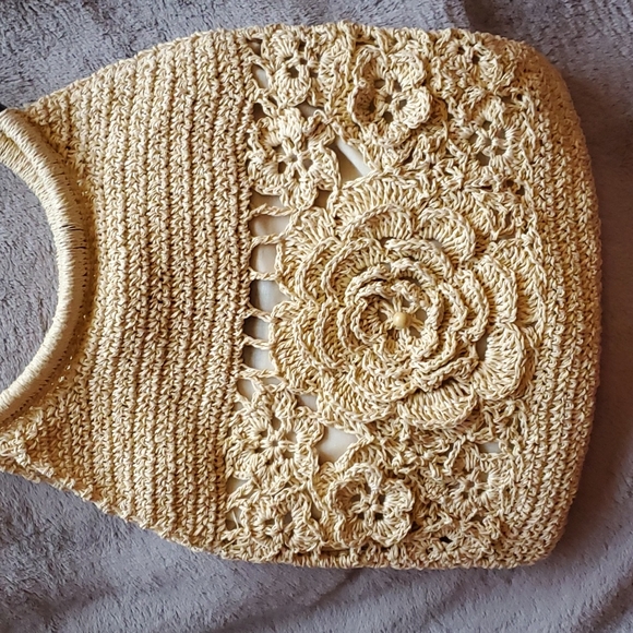 Vintage Seagrass Crochet Flowers Shoulder Bag - Picture 2 of 10